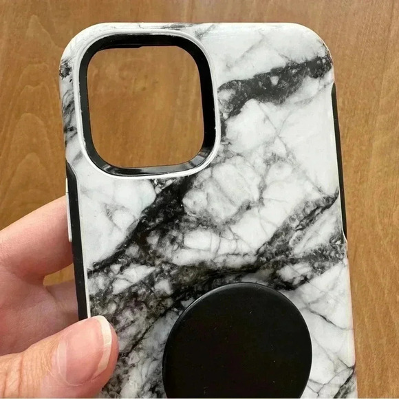 OtterBox x PopSocket iPhone 9 Pro Phone Case, Marble Pattern, Black/White - Picture 7 of 15